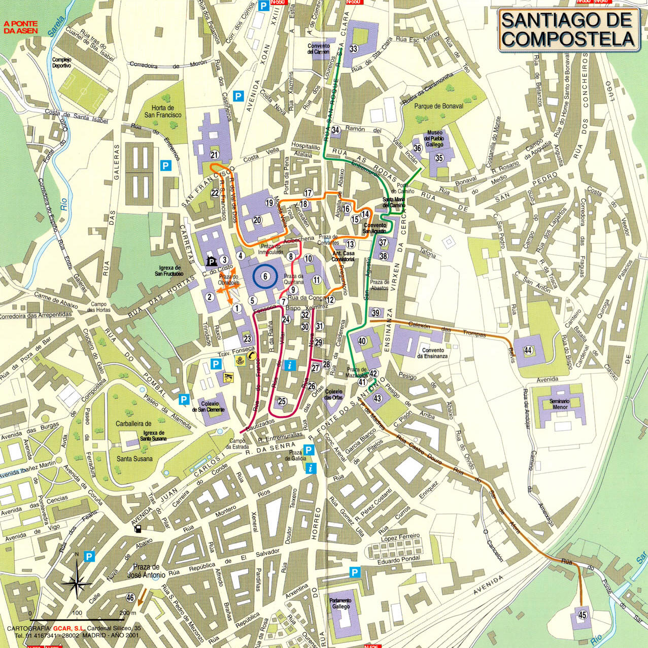 Mappa di Santiago de Compostela in Spagna